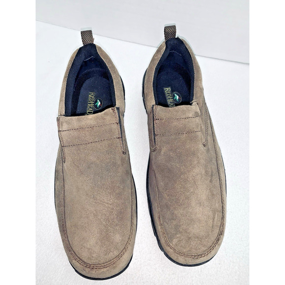 Size 11W Redhead Brown Suede Mens Mocs Slip on Shoes Gussets Rubber Outsoles - Picture 5 of 11